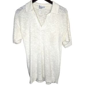 Rafaella Large Cream Knit See-through Polo Top [0217]